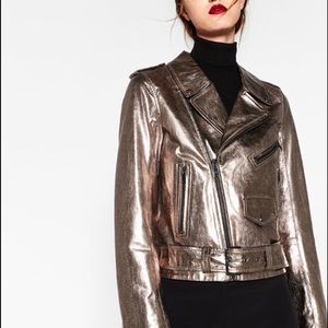 silver leather jacket zara